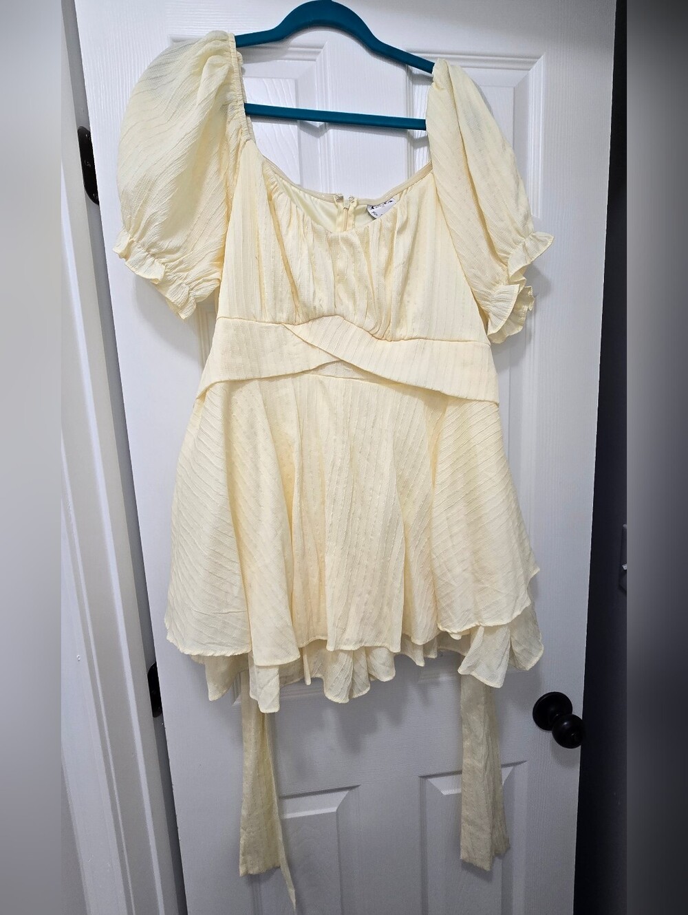 ARULA Butter Yellow Ruffled Peplum Puff Sleeve Romper